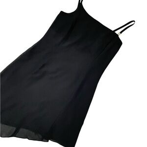 Vintage black asymmetrical cocktail mid length slip dress